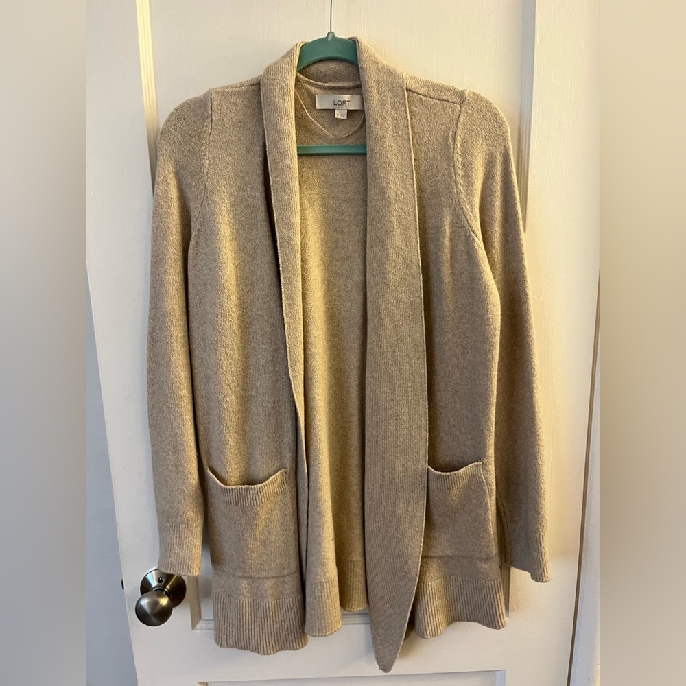 LOFT Cream Cardigan Sweater Knit Open Front